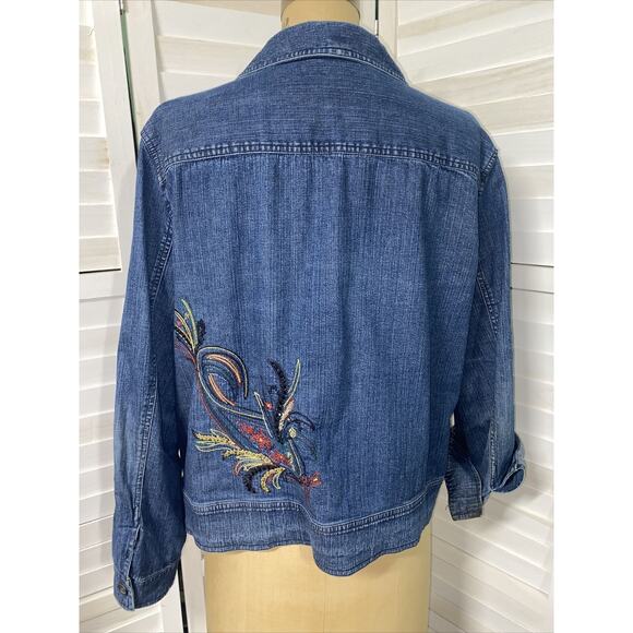Marsh Landing Women’s Jean Jacket Denim Embroidery Sequins Beading Size Large - Picture 3 of 8